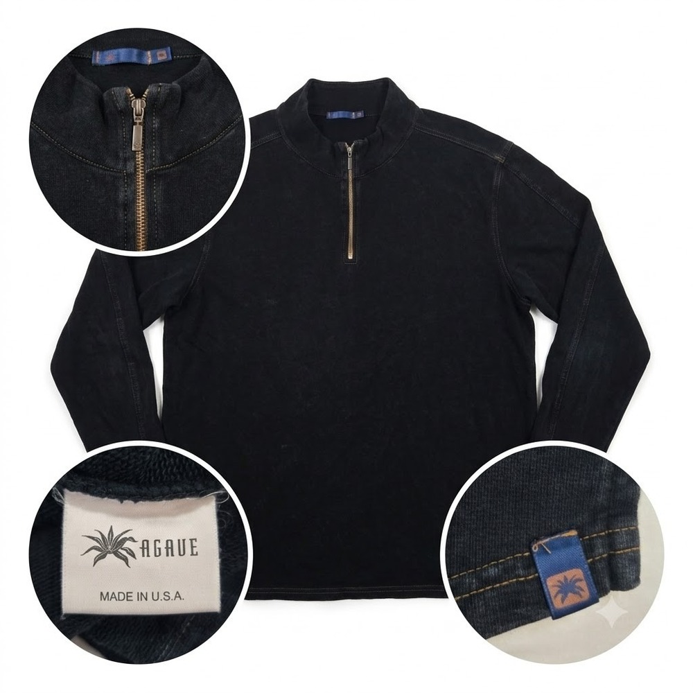 Agave Pullover‎ Sweatshirt Mens L Black 1/4 Zip Icefall USA Made Organic Knit